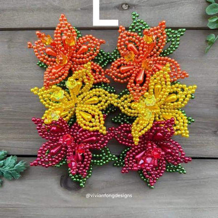 Pair of Colorful Pearl Tembleques - 3 Flowers Design - VivianFongDesignsLLC