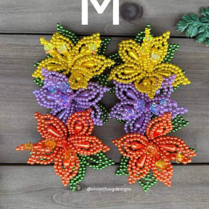 Pair of Colorful Pearl Tembleques - 3 Flowers Design - VivianFongDesignsLLC