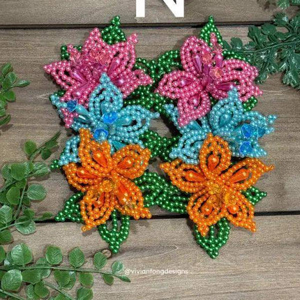 Pair of Colorful Pearl Tembleques - 3 Flowers Design - VivianFongDesignsLLC