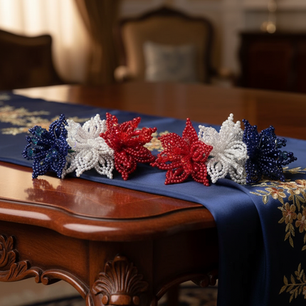 Par de horquillas para el pelo con forma de flor de Tapamoños (rojo, blanco y azul)