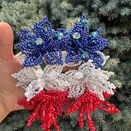 Pair of Tapamoños Flower Pearl Hair Pins - Red, White, Blue - VivianFongDesignsLLC