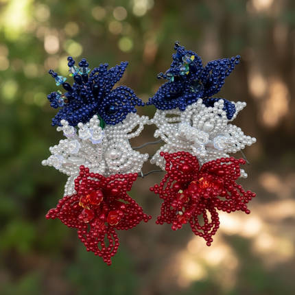 Par de horquillas para el pelo con forma de flor de Tapamoños (rojo, blanco y azul)