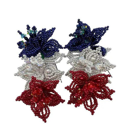 Pair of Tapamoños Flower Pearl Hair Pins - Red, White, Blue - VivianFongDesignsLLC