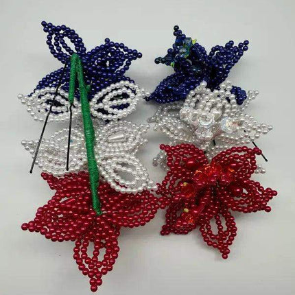 Pair of Tapamoños Flower Pearl Hair Pins - Red, White, Blue - VivianFongDesignsLLC