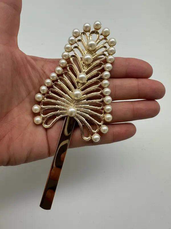 Pajuela for Panamanian Pollera - Stainless Steel with White Pearls - VivianFongDesignsLLC
