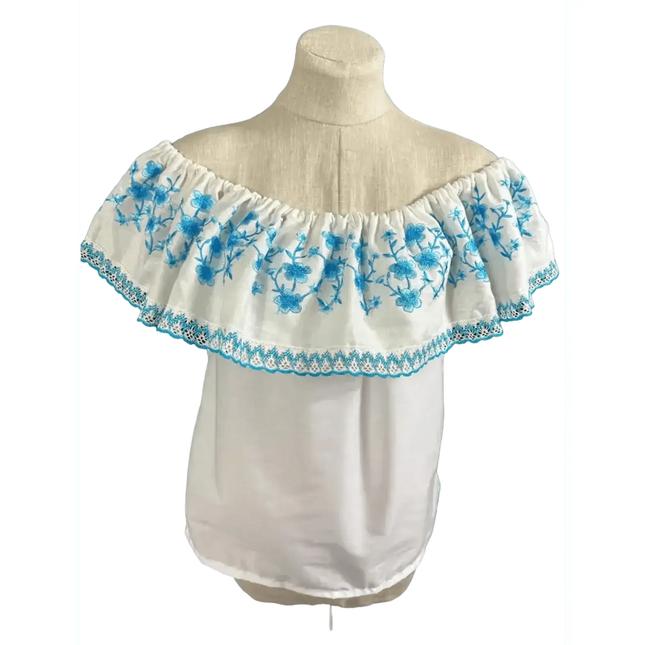 Panamanian Blouse with Embroidered Ruffle - Blusa Campesina - VivianFongDesignsLLC