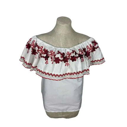 Panamanian Blouse with Embroidered Ruffle - Blusa Campesina - VivianFongDesignsLLC