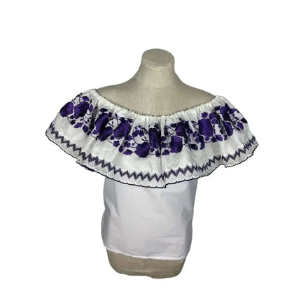 Panamanian Blouse with Embroidered Ruffle - Blusa Campesina - VivianFongDesignsLLC