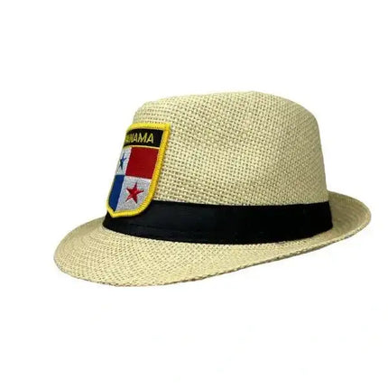 Panamanian Flag Fedora Hat - Beige Straw - VivianFongDesignsLLC