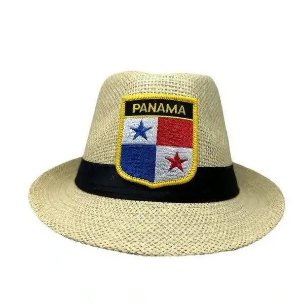 Panamanian Flag Fedora Hat - Beige Straw - VivianFongDesignsLLC