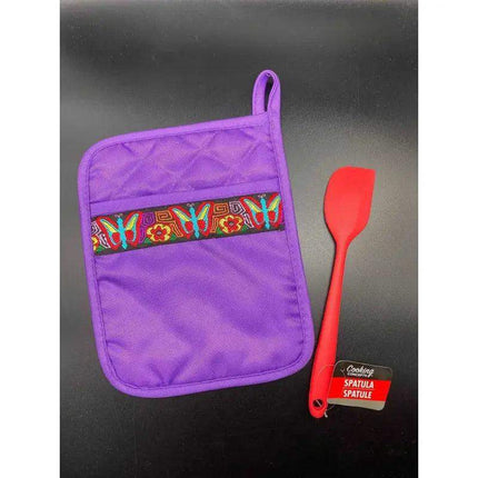 Panamanian Mola Style Jacquard Pot Holders Gift Set with Spatula - VivianFongDesignsLLC