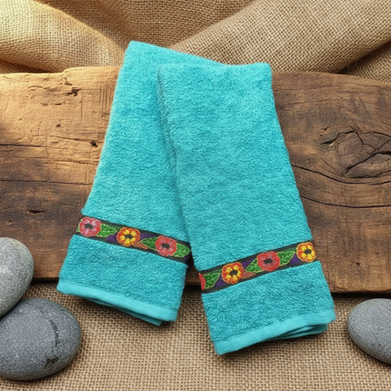 Juego de toallas de mano con cinta estilo mola panameño