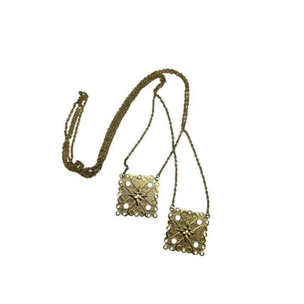Panamanian Pollera Stainless Steel Escapulario Necklace - VivianFongDesignsLLC