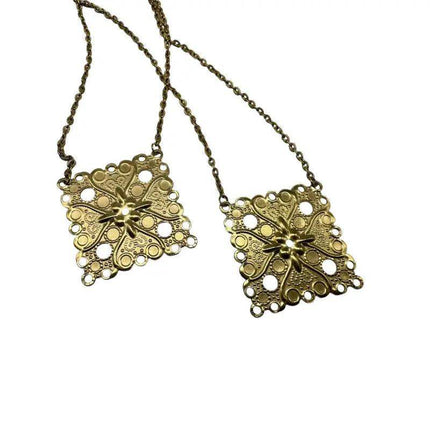 Panamanian Pollera Stainless Steel Escapulario Necklace - VivianFongDesignsLLC