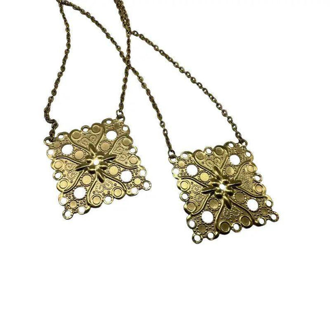 Panamanian Pollera Stainless Steel Escapulario Necklace - VivianFongDesignsLLC