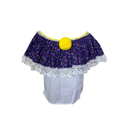 Panamanian Shirt Stylish Print Peasant Open Shoulder Blouse with PomPom - VivianFongDesignsLLC