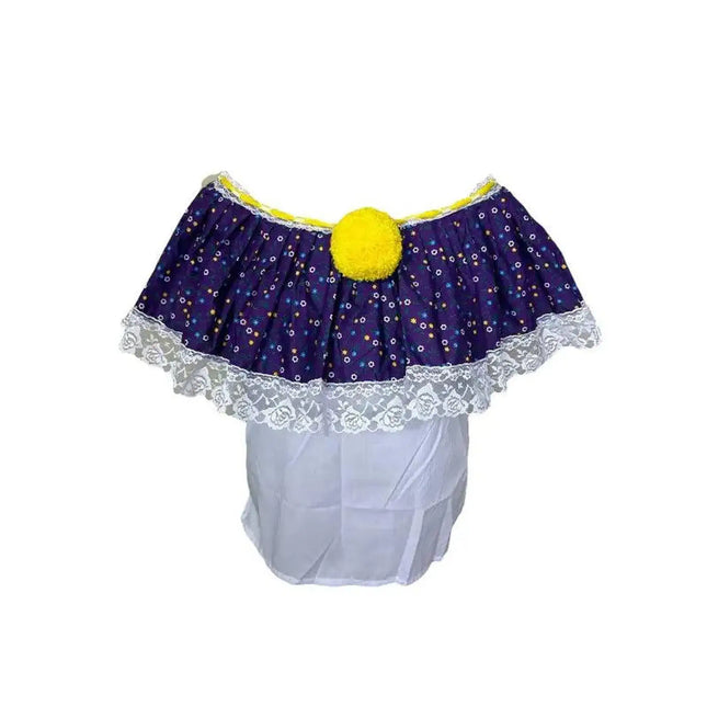 Panamanian Shirt Stylish Print Peasant Open Shoulder Blouse with PomPom - VivianFongDesignsLLC