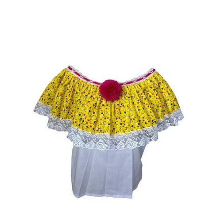 Panamanian Shirt Stylish Print Peasant Open Shoulder Blouse with PomPom - VivianFongDesignsLLC