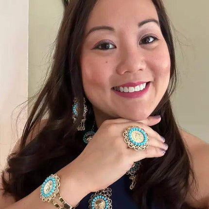 Panamanian Stainless Steel Jewelry Set: Choker, Earrings, Bracelet & Ring - VivianFongDesignsLLC