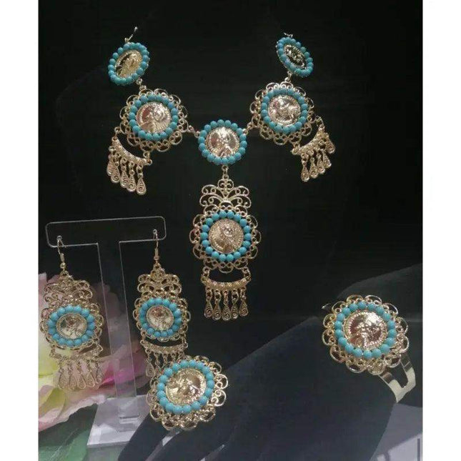Panamanian Stainless Steel Jewelry Set: Choker, Earrings, Bracelet & Ring - VivianFongDesignsLLC