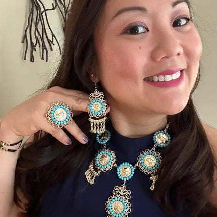 Panamanian Stainless Steel Jewelry Set: Choker, Earrings, Bracelet & Ring - VivianFongDesignsLLC