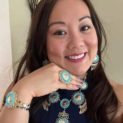 Panamanian Stainless Steel Jewelry Set: Choker, Earrings, Bracelet & Ring - VivianFongDesignsLLC