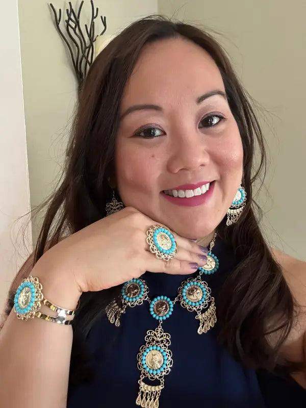 Panamanian Stainless Steel Jewelry Set: Choker, Earrings, Bracelet & Ring - VivianFongDesignsLLC