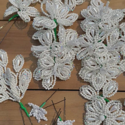 Authentic Tembleques Complete Set in White Pearls for Panama Pollera, scale reference