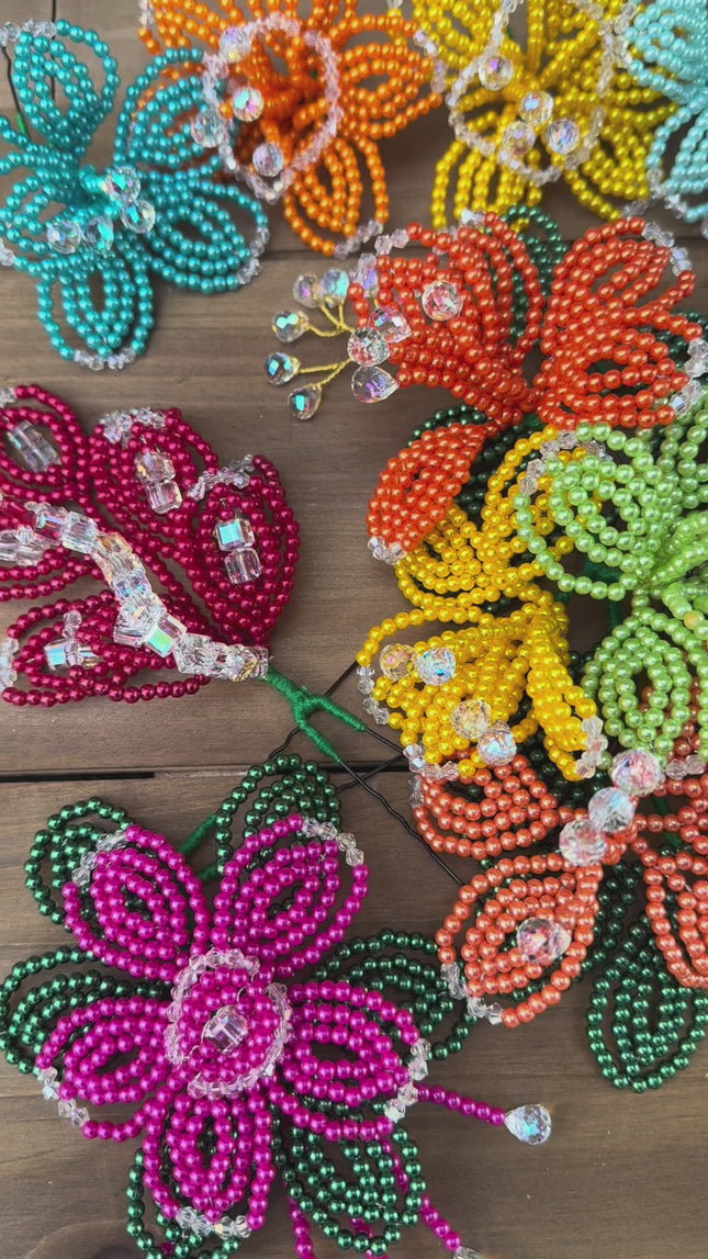 Colorful Luxurious Beaded Tembleques with Murano Crystals Complete Set for Panama Pollera