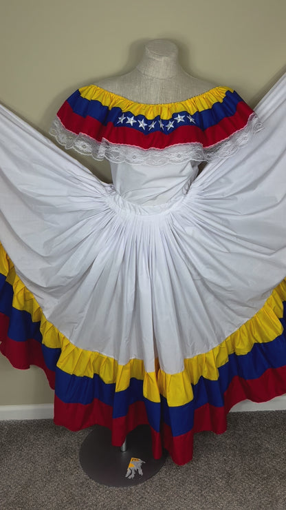 Traditional Venezuela Dress with White Stars - Wide