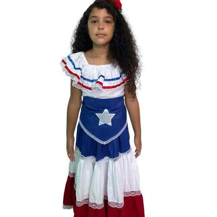 Puerto Rican Traditional Dress for Girls with Flag & Star Belt - VivianFongDesignsLLC