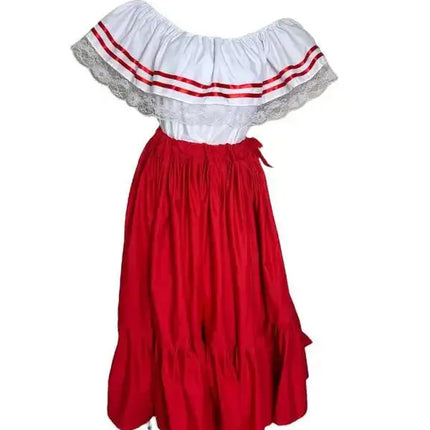 Puerto Rican Traditional Dress - Red Wide Style - VivianFongDesignsLLC