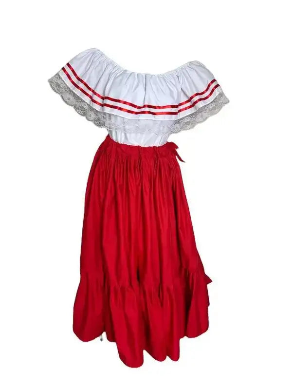 Puerto Rican Traditional Dress - Red Wide Style - VivianFongDesignsLLC
