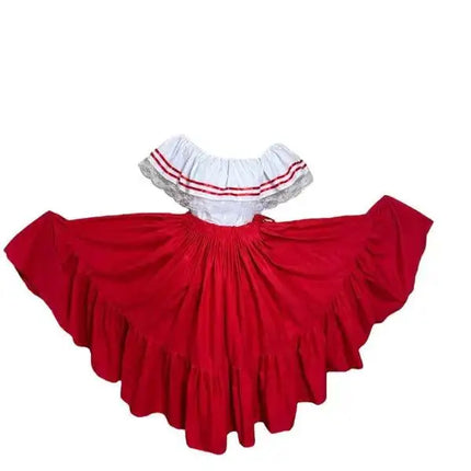 Puerto Rican Traditional Dress - Red Wide Style - VivianFongDesignsLLC