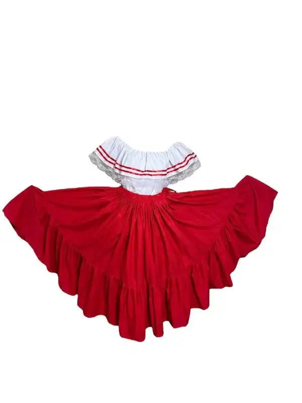 Puerto Rican Traditional Dress - Red Wide Style - VivianFongDesignsLLC