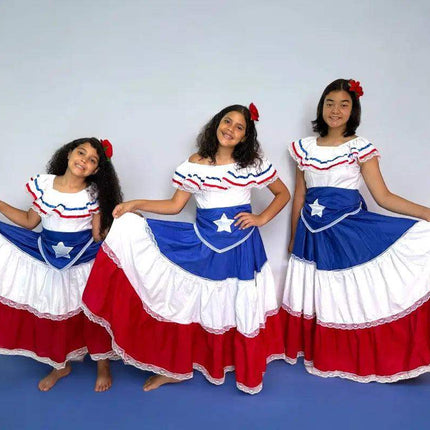 Puerto Rican Traditional Girl Dress with Flag and Star Belt - VivianFongDesignsLLC