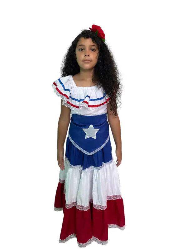 Puerto Rican Traditional Girl Dress with Flag and Star Belt - VivianFongDesignsLLC