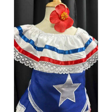 Puerto Rican Traditional Girl Dress with Flag and Star Belt - VivianFongDesignsLLC