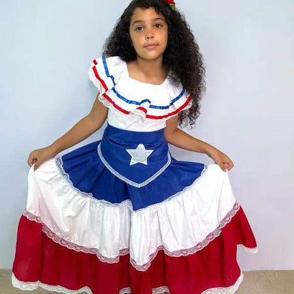 Puerto Rican Traditional Girl Dress with Flag and Star Belt - VivianFongDesignsLLC