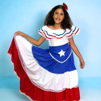 Puerto Rican Traditional Girl Dress with Flag and Star Belt - VivianFongDesignsLLC