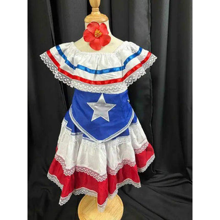 Puerto Rican Traditional Girl Dress with Flag and Star Belt - VivianFongDesignsLLC