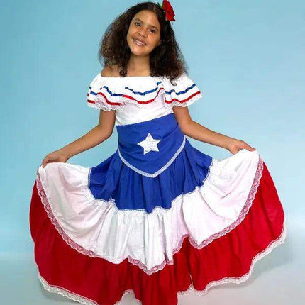 Puerto Rican Traditional Girl Dress with Flag and Star Belt - VivianFongDesignsLLC