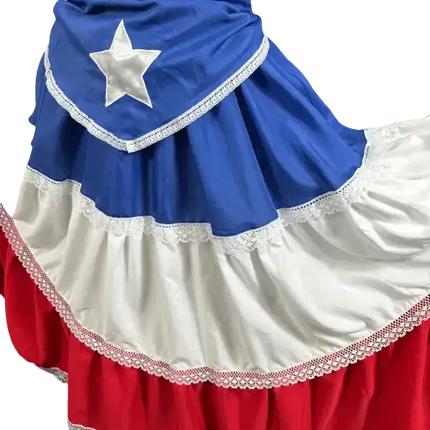 Puerto Rican Traditional Women Dress with Blue Flag & Star Belt - VivianFongDesignsLLC