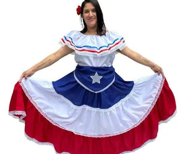 Puerto Rican Traditional Dress with Blue Flag & Star Belt S