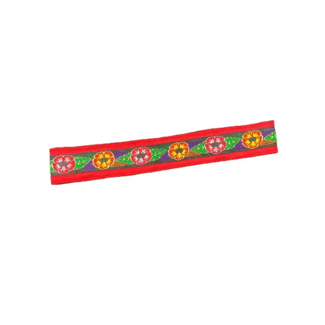 Red Floral Handmade Jacquard Guna Headband - VivianFongDesignsLLC
