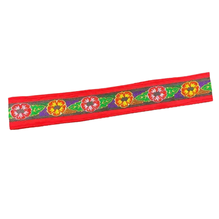 Red Floral Handmade Jacquard Guna Headband - VivianFongDesignsLLC