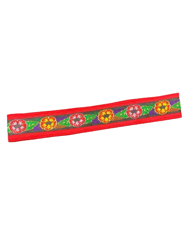 Red Floral Handmade Jacquard Guna Headband - VivianFongDesignsLLC