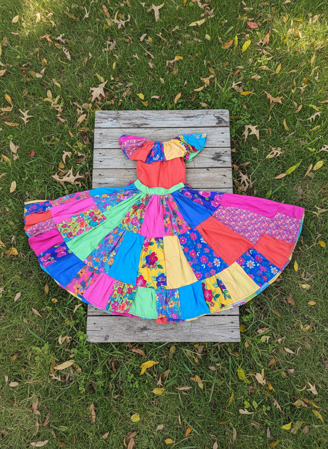 Panamanian Pollera Congo Multicolor Dress for Girl