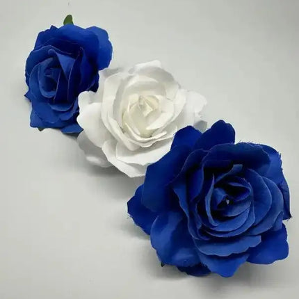 Set of 3 Blue and White Rose Hair Clips - VivianFongDesignsLLC