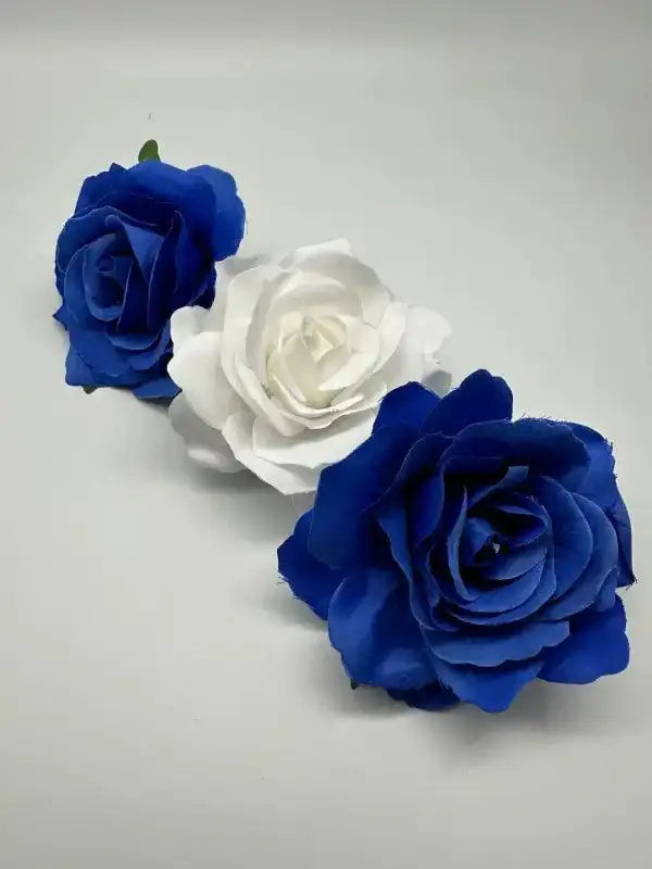 Set of 3 Blue and White Rose Hair Clips - VivianFongDesignsLLC